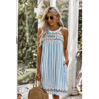 Blue Striped Printed Tank Dress