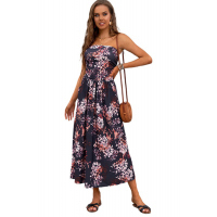 Purple Bohemian Bandeau Floral Print Maxi Dress