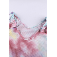 Pink Tie Dye Ruffled V-Neck Tank