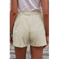 Khaki Cuffed High Waist Shorts