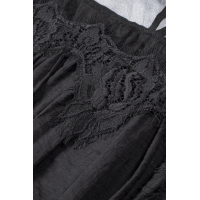 Black Fashion Lantern-Sleeve Lace Patchwork Top