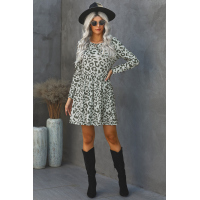 Gray Long Sleeve Leopard Print Mini Dress