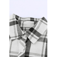 Plaid Curved Hem Pocket Tab-Sleeve Shirt 