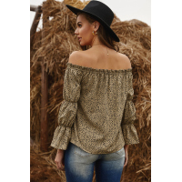 Frilled Off-the-shoulder Cheetah Blouse