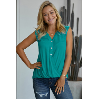 Green V-Neck Front Irregular Twist Hem Tank Top