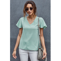 Green V Neck Short Sleeve Tee