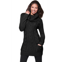 Black Cowl Neck Cable Knit Sweater Dress