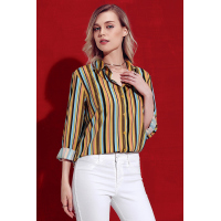 Yellow Multicolor Striped Long Sleeve Button Up Shirt