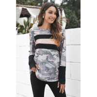 Sequin Highlight Camo Print Long Sleeve Top