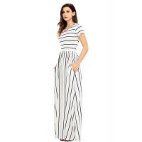 Black Striped White Short Sleeve Maxi Dress