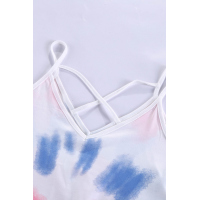 Pink Tie Dye Strappy Crossed Neckline Tank Top