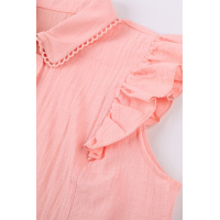 Pink Sleeveless Button Closure Ruffled Linen Shirt