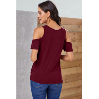 Red Twist Front Cold Shoulder Tee