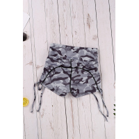 Gray Camo Print High Waist Side Ruched Fitness Yoga Shorts