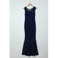 Navy Bardot Lace Fishtail Maxi Dress