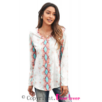 Pink Snakeskin Print V Neck Long Sleeve Top