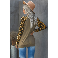 Round Neck Leopard Print Sequin Long Sleeve Top