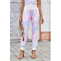 Multicolor Tie-dye Pocket Casual Pants With Slit