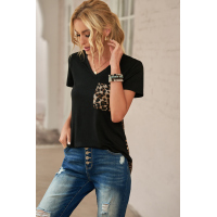 Leopard Printed Splicing T-Shirt