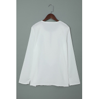 White Embroidered Split Neckline Shift Blouse