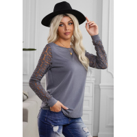 Gray Lace Long Sleeve Top