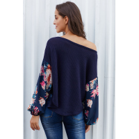 Blue Floral Sleeve Pullover Top