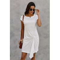 White Low Key Linen Twist T-Shirt Dress