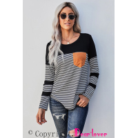 Black Pinstripe Patch Pocket Top 