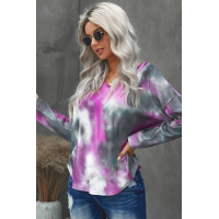 V-neck Knotted Rose Tie-dye Top