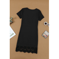 Black Short Sleeve Lace Trim Bodycon Mini Dress