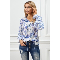 Blue Cakewalk Floral Smocked Blouse