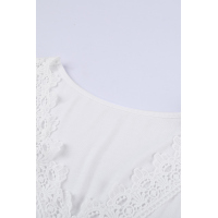 White Deep V-neck Eyelash Lace Trim Top