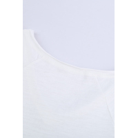 White V Neck Short Sleeves Cotton Blend Tee with Front Pocket and Side Slits