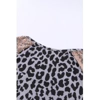 Sequin Shoulder Splicing Leopard Long Sleeve Top