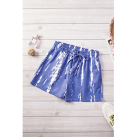 Blue Tie Dye Drawstring Casual Shorts