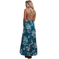 Slate Blue Floral Chiffon Spaghetti Straps Maxi Dress