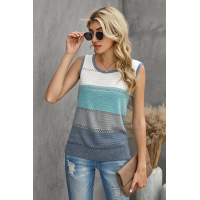 Sky Blue Color Block Knitted Tank Top