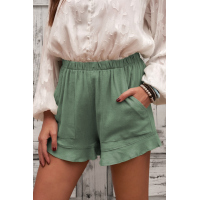 Green Linen Cotton Pocketed Flutter Shorts