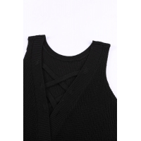 Black Crisscross Hollow-out Knit Tank Top