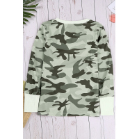 Long Sleeve Cutout V Neck Camo Top