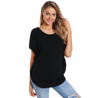 Black Macrame Low-cut Back Dolman Sleeve Shirt