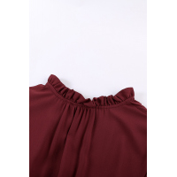 Wine Red Sleeveless V Neck Ruffled Swing Mini Dress