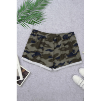 Green Camo Print Cotton Casual Shorts