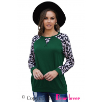 Green Leopard Long Sleeve Top