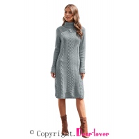 Gray Hand Knitted High Neck Sweater Dress