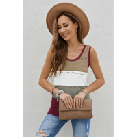 Burgundy Color Block Knitted Tank Top