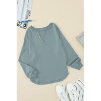 Buttoned V Neck Cotton Loose Fit Top