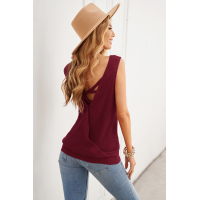 Wine Red Crisscross Hollow-out Knit Tank Top