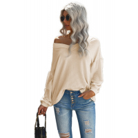 Beige Billowed Sleeve Thermal Knit Top