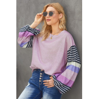 Purple Striped Colorblock Long Sleeve Knit Top